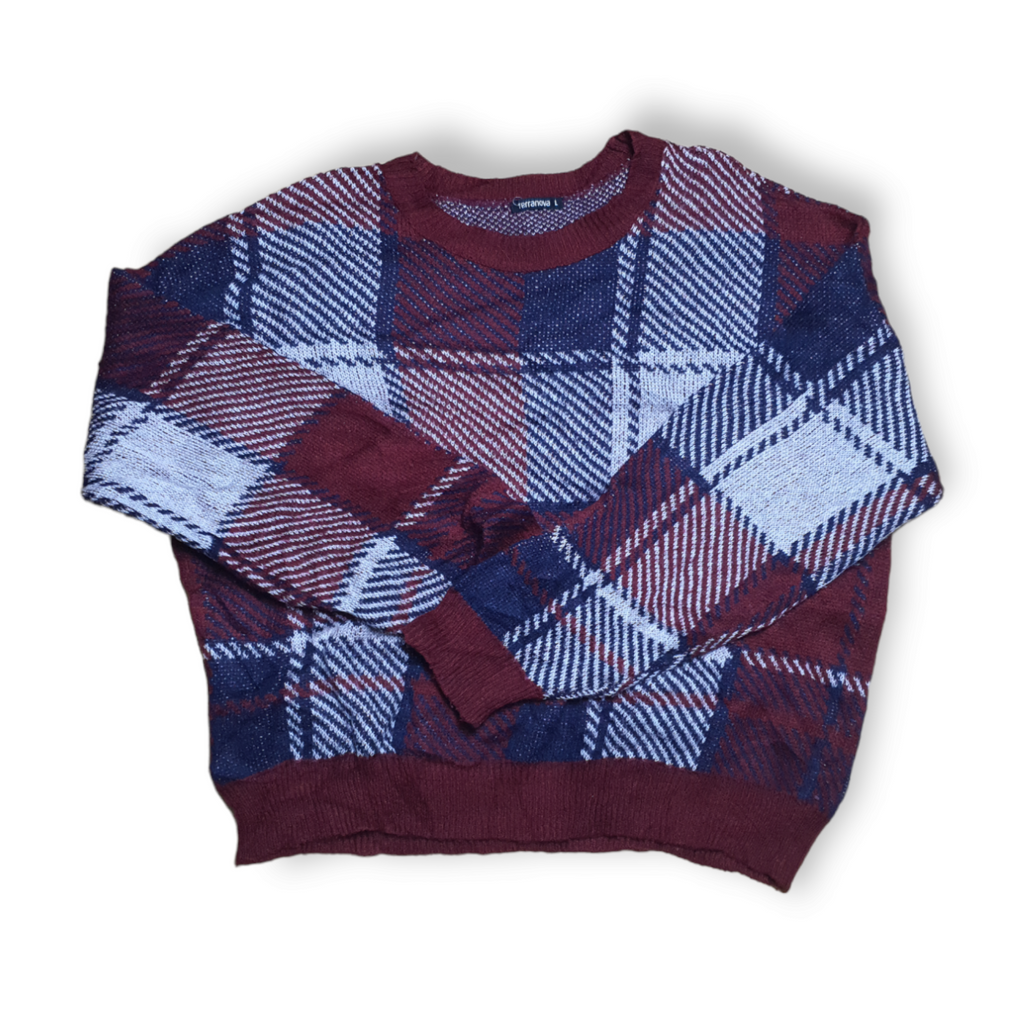 [L] Karo Strickpullover - NJVintage
