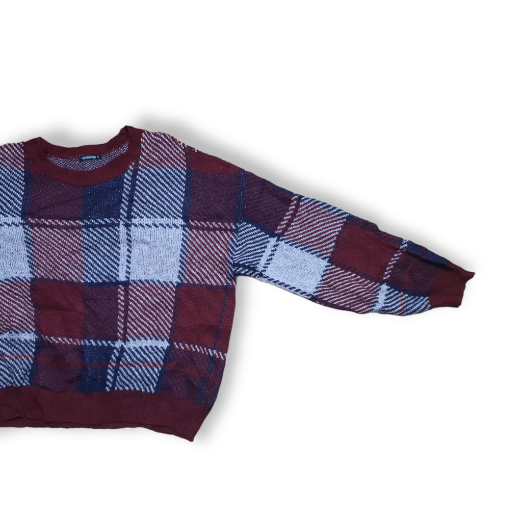 [L] Karo Strickpullover - NJVintage