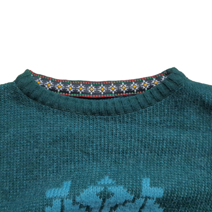 [M] Grüner Strickpullover mit Muster - NJVintage